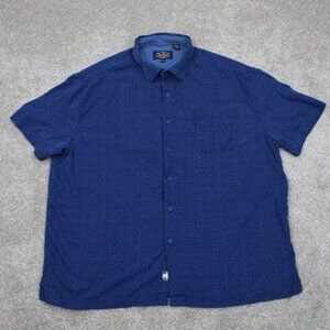 Nat Nast Shirt Adult XL Blue Geometric Silk/Cotton Blend Short Sleeve Button Up